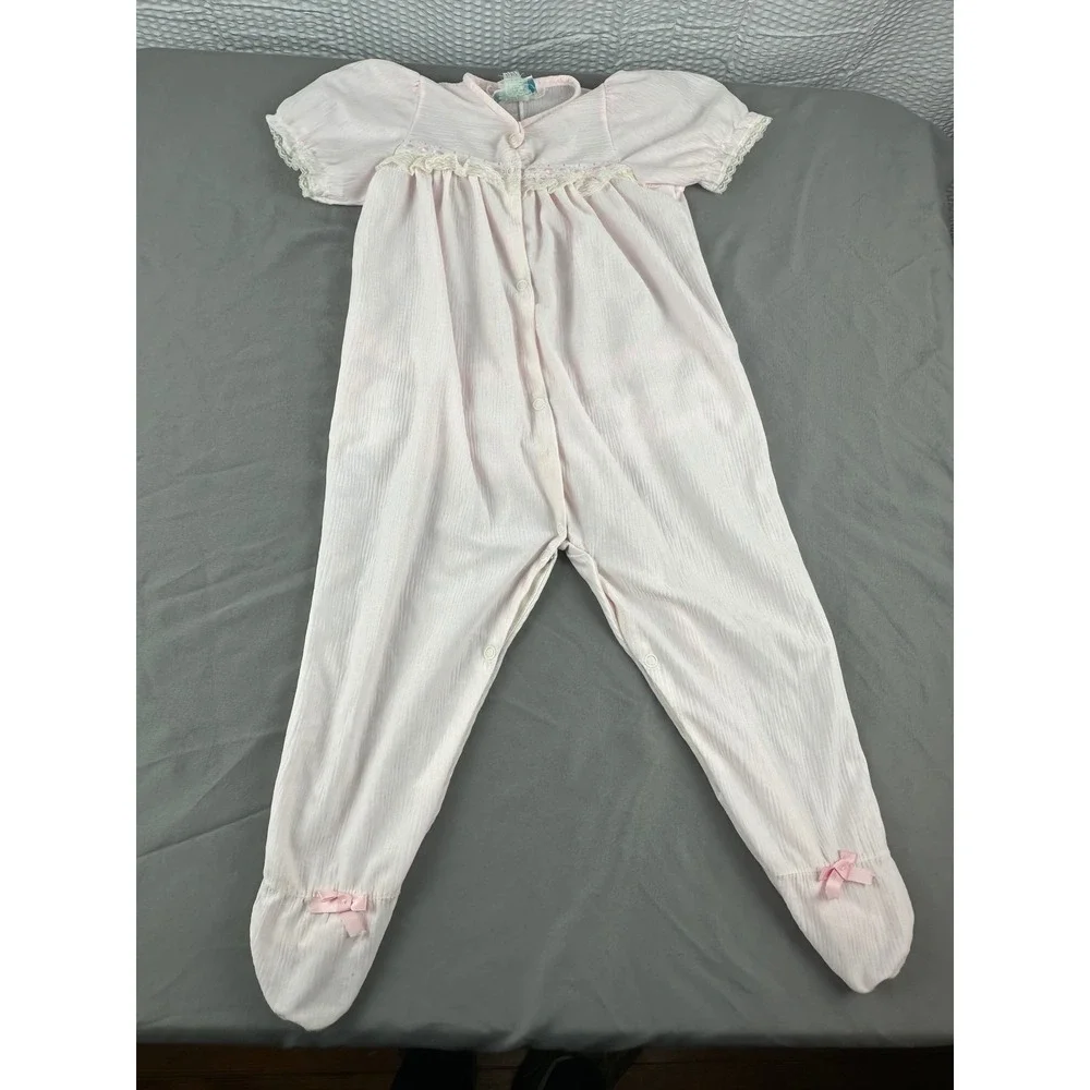 Vintage C.P. & Company Baby Sleeper Pink Lace Footed‎ Romper USA Size XL